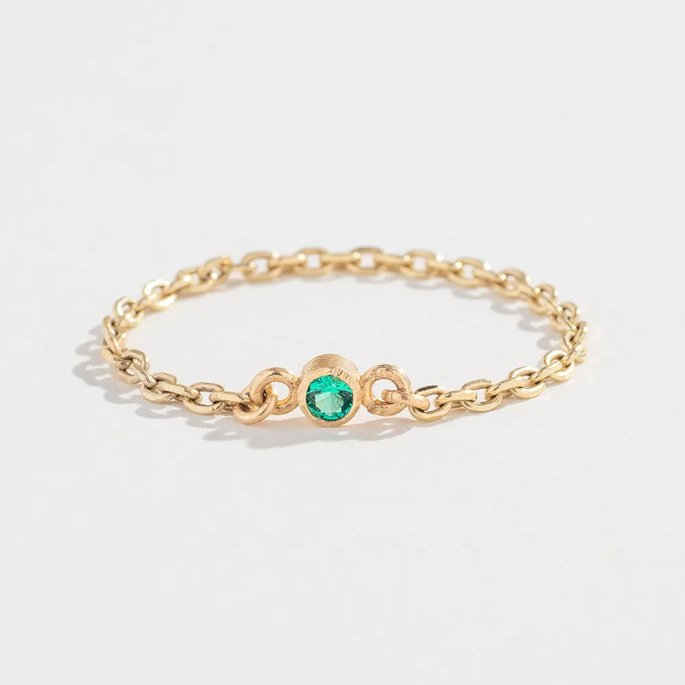 CABLE CHAIN LINK RING | 14K GOLD | EMERALD