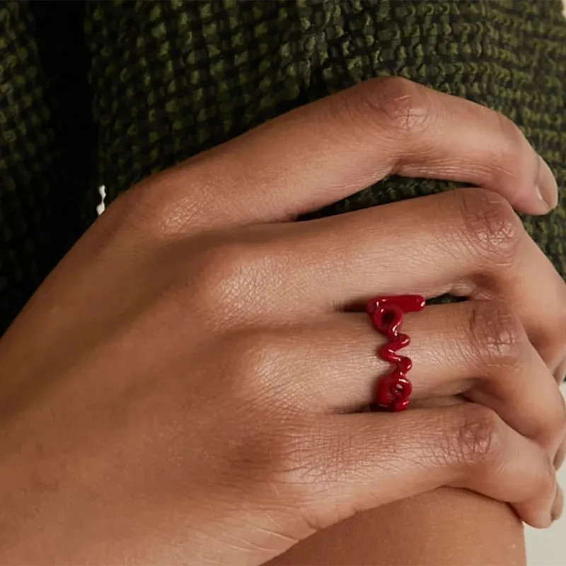 CANNER Red LOVE Letter Rings For Women Charming Colors Enamel Dripping Oil Rings For Lovers Ins Valentine's Day Anillos Jewelry