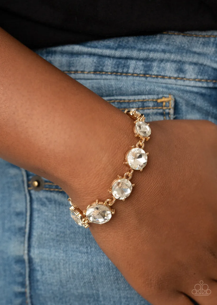Can't Believe My ICE - Gold - White Rhinestone Paparazzi Lobster Claw Bracelet