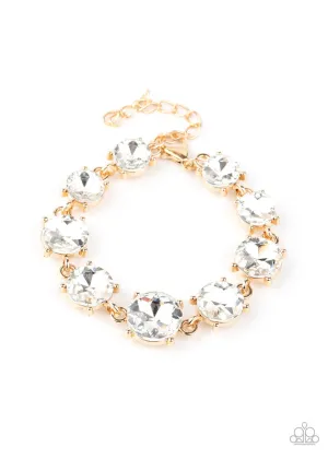 Can't Believe My ICE - Gold - White Rhinestone Paparazzi Lobster Claw Bracelet