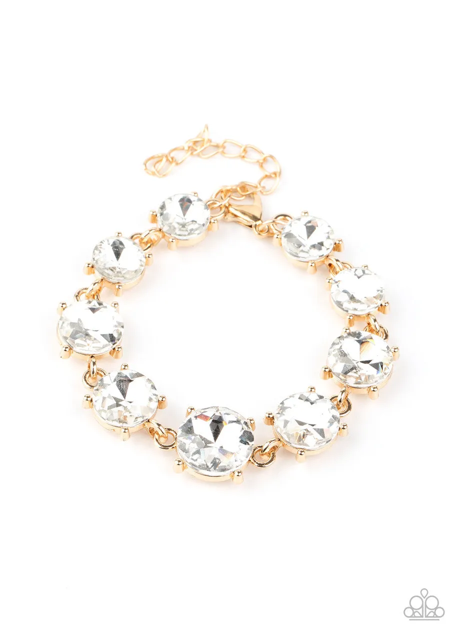 Can't Believe My ICE - Gold - White Rhinestone Paparazzi Lobster Claw Bracelet