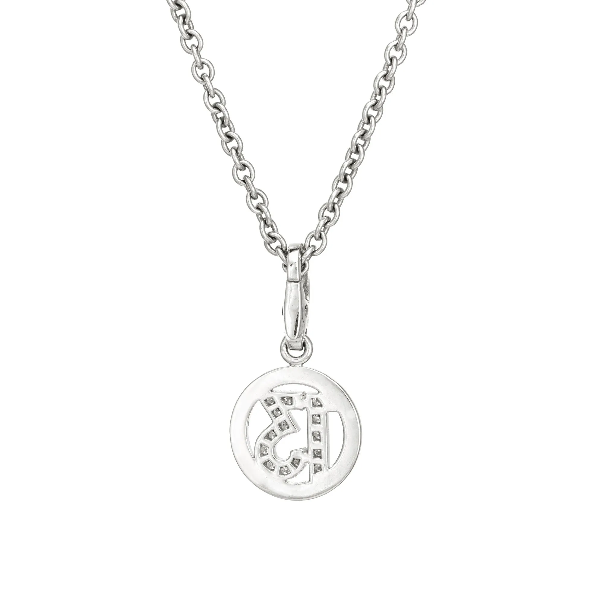 Cartier Diamond 13 Charm & Necklace Estate 18k White Gold 17" Chain Fine Jewelry