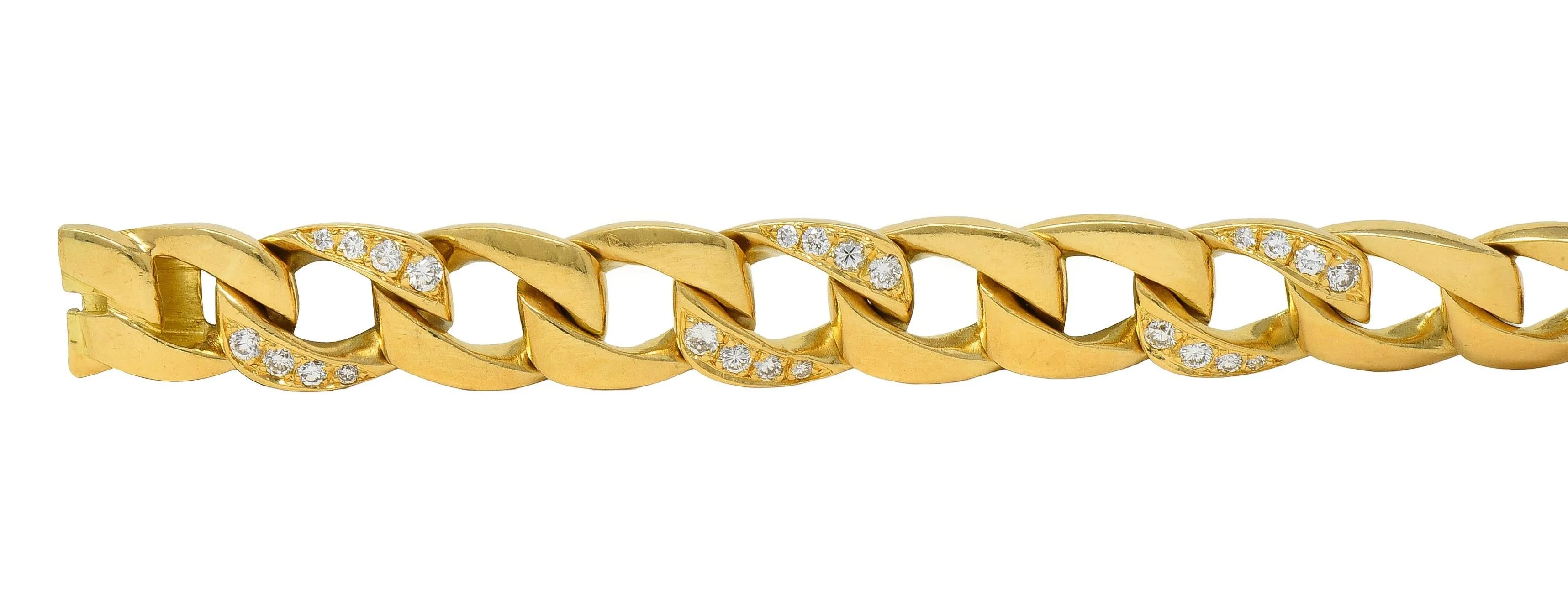 Cartier Georges L'Enfant French 1970's Diamond 18 Karat Yellow Gold Vintage Curb Link Chain Bracelet