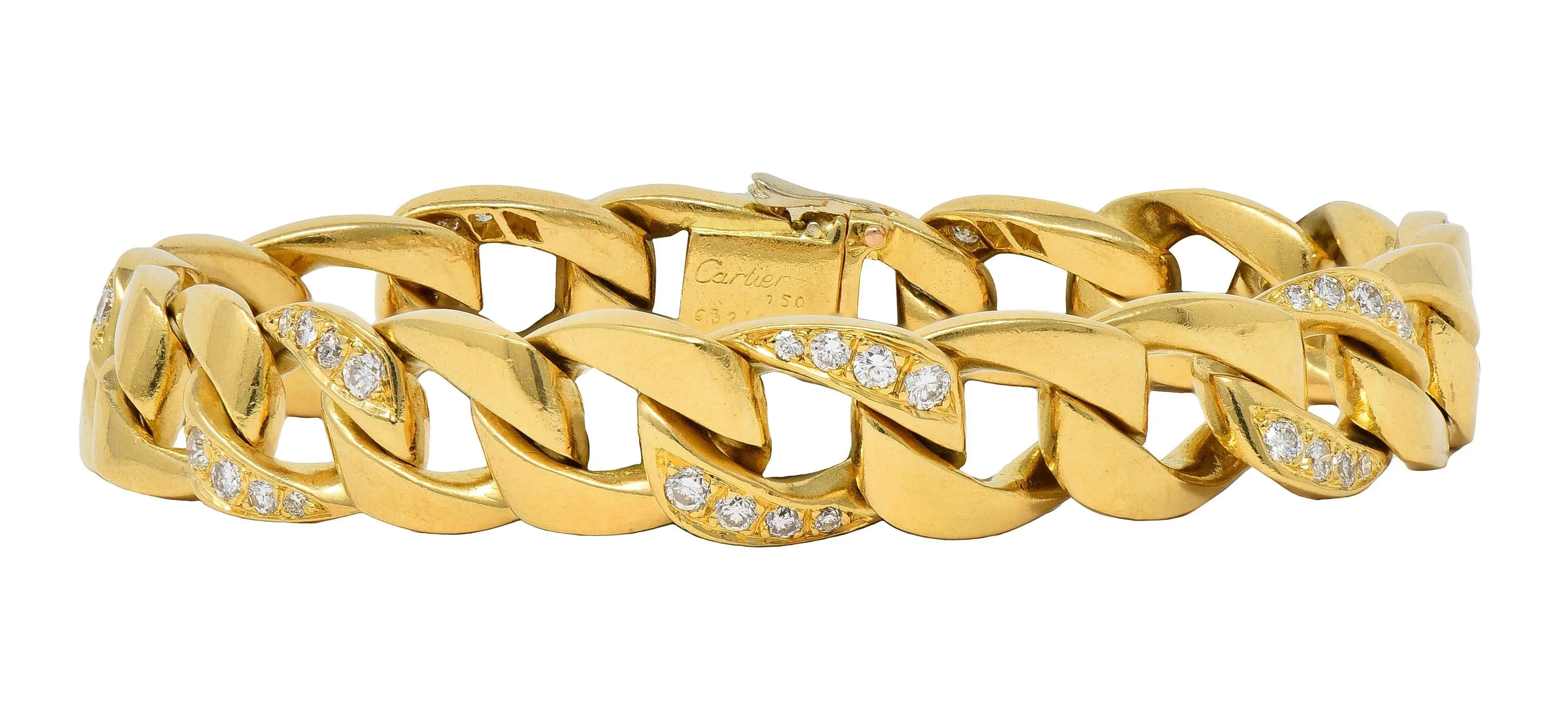 Cartier Georges L'Enfant French 1970's Diamond 18 Karat Yellow Gold Vintage Curb Link Chain Bracelet