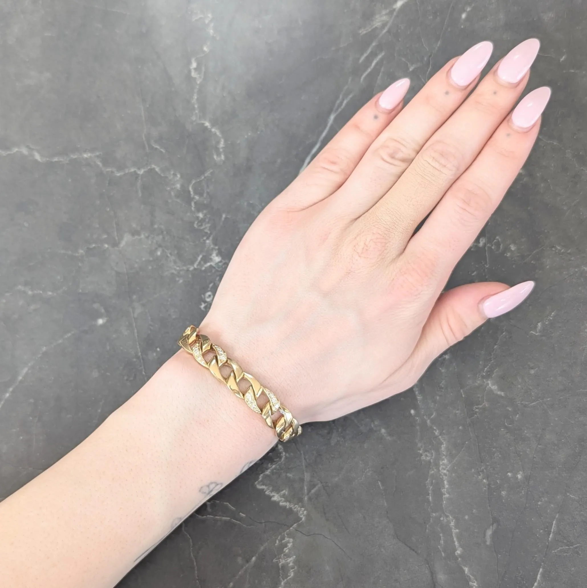Cartier Georges L'Enfant French 1970's Diamond 18 Karat Yellow Gold Vintage Curb Link Chain Bracelet