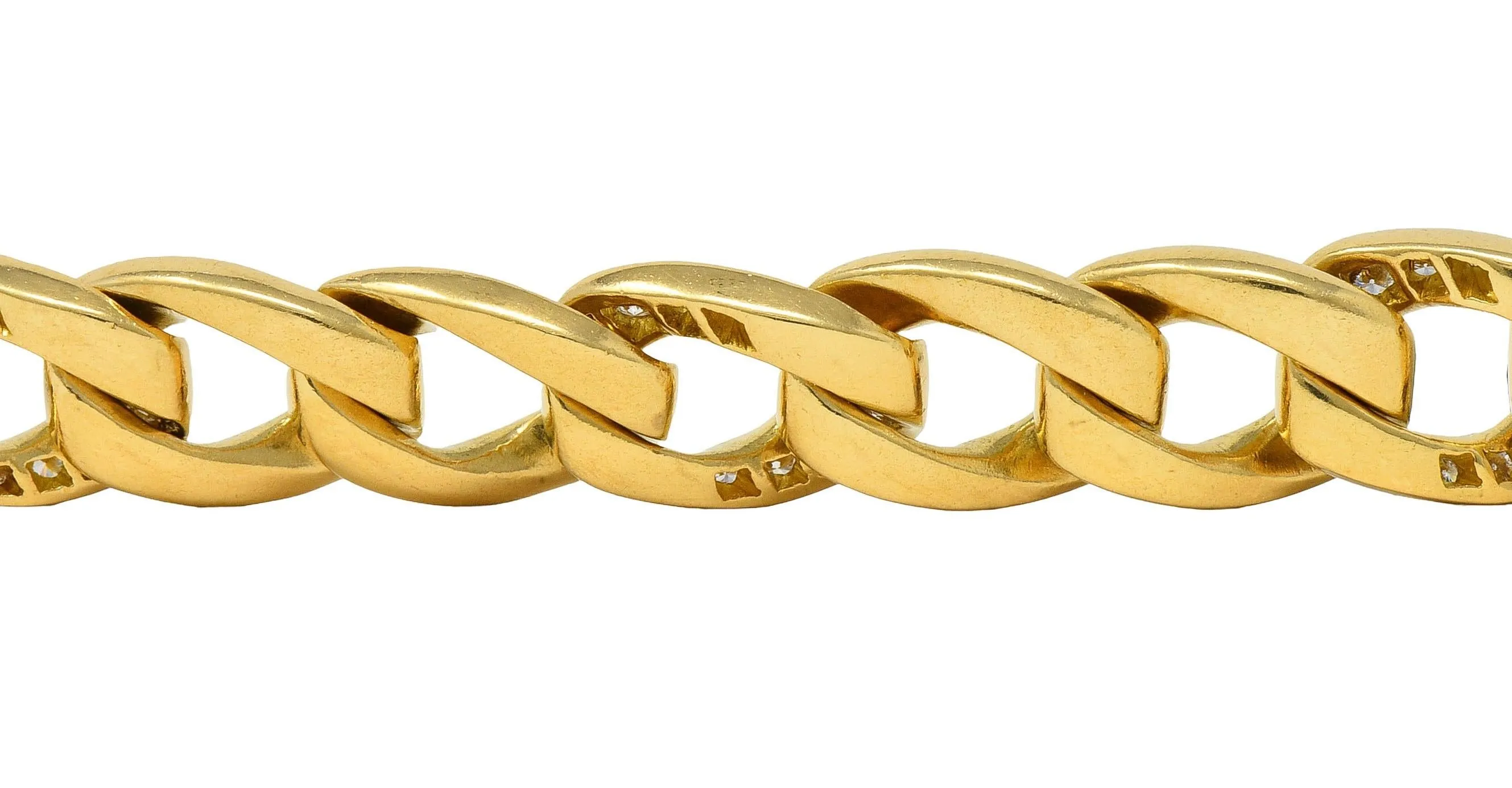 Cartier Georges L'Enfant French 1970's Diamond 18 Karat Yellow Gold Vintage Curb Link Chain Bracelet