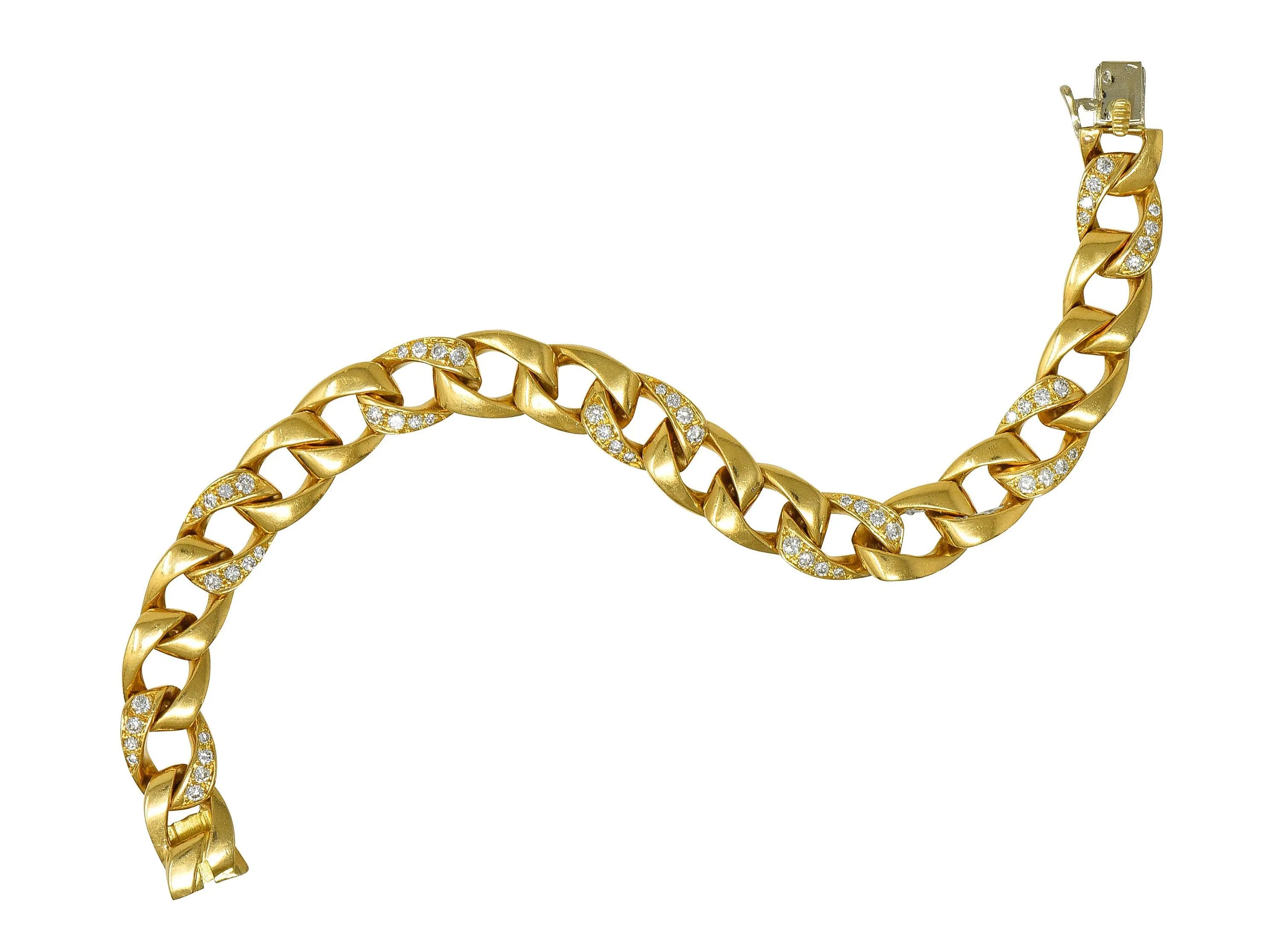 Cartier Georges L'Enfant French 1970's Diamond 18 Karat Yellow Gold Vintage Curb Link Chain Bracelet