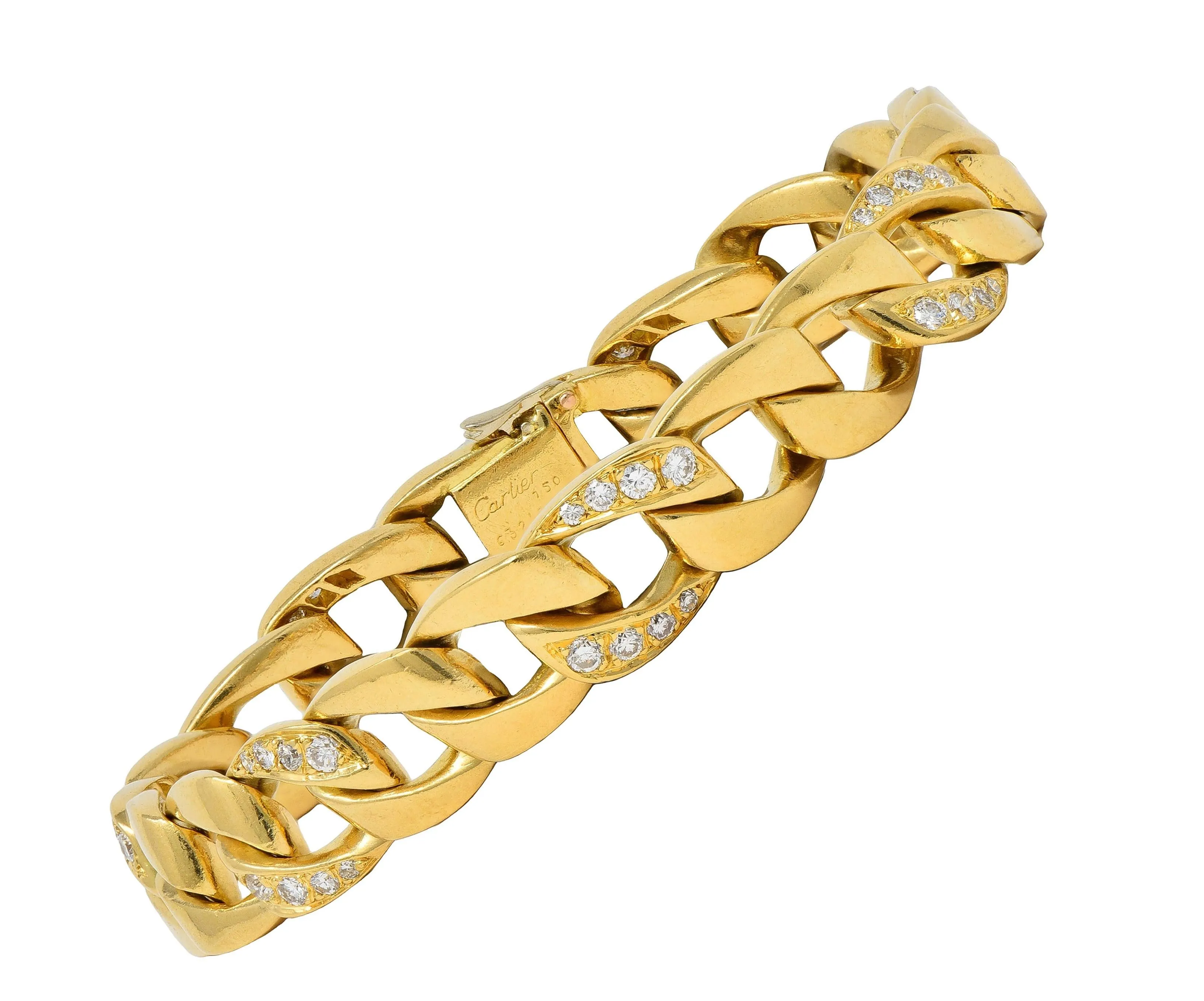 Cartier Georges L'Enfant French 1970's Diamond 18 Karat Yellow Gold Vintage Curb Link Chain Bracelet