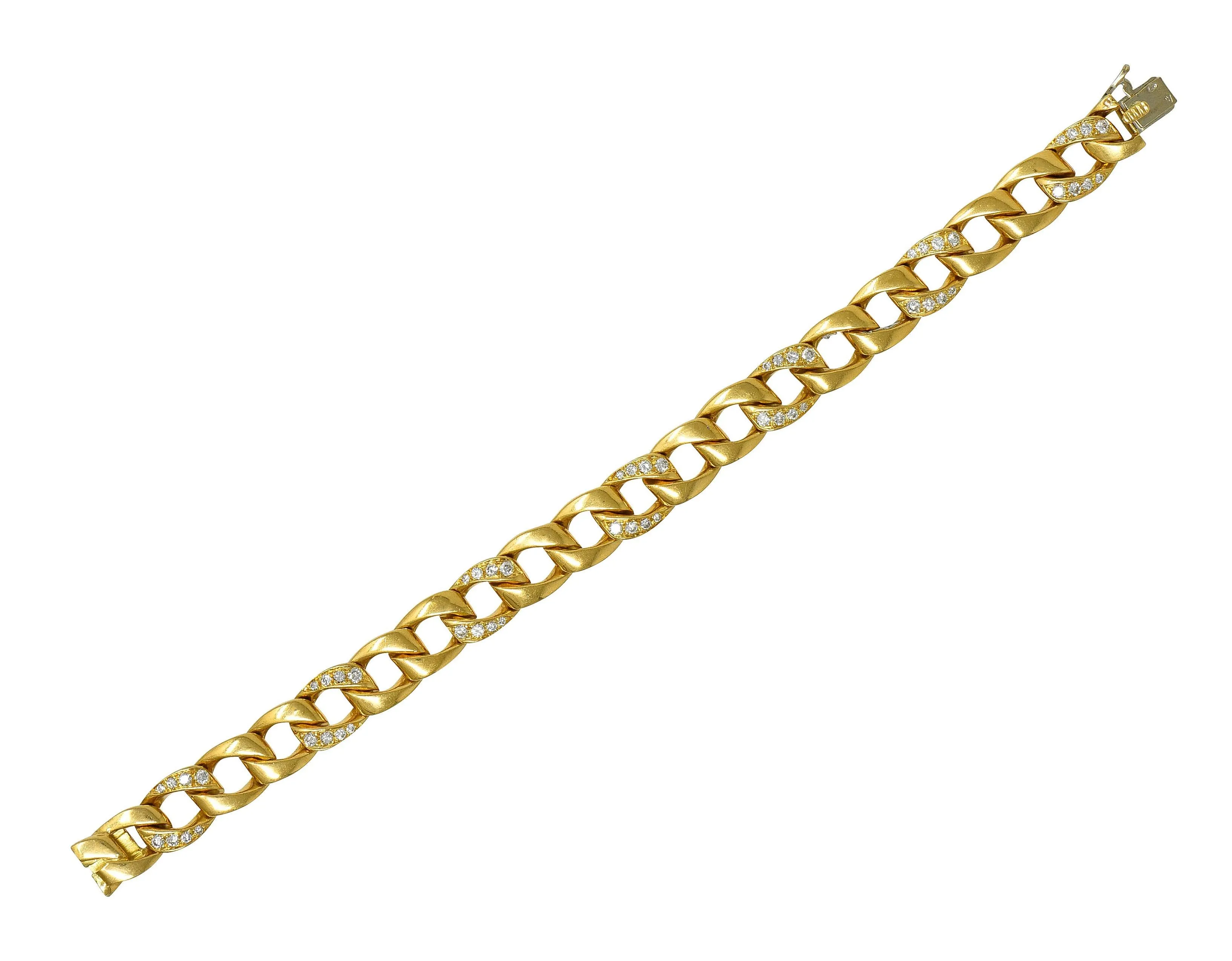 Cartier Georges L'Enfant French 1970's Diamond 18 Karat Yellow Gold Vintage Curb Link Chain Bracelet