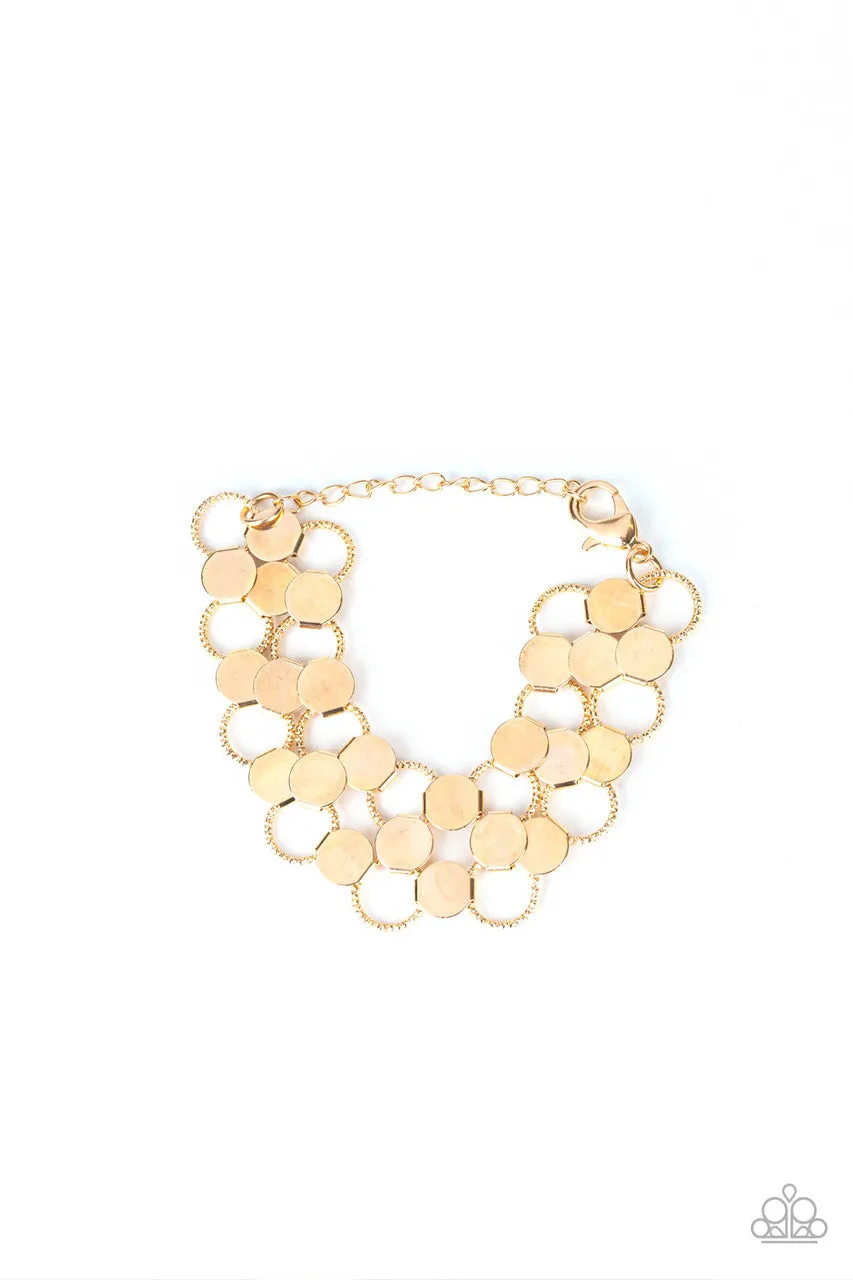 Cast a Wider Net - Gold - Linked Disc Paparazzi Lobster Claw Bracelet