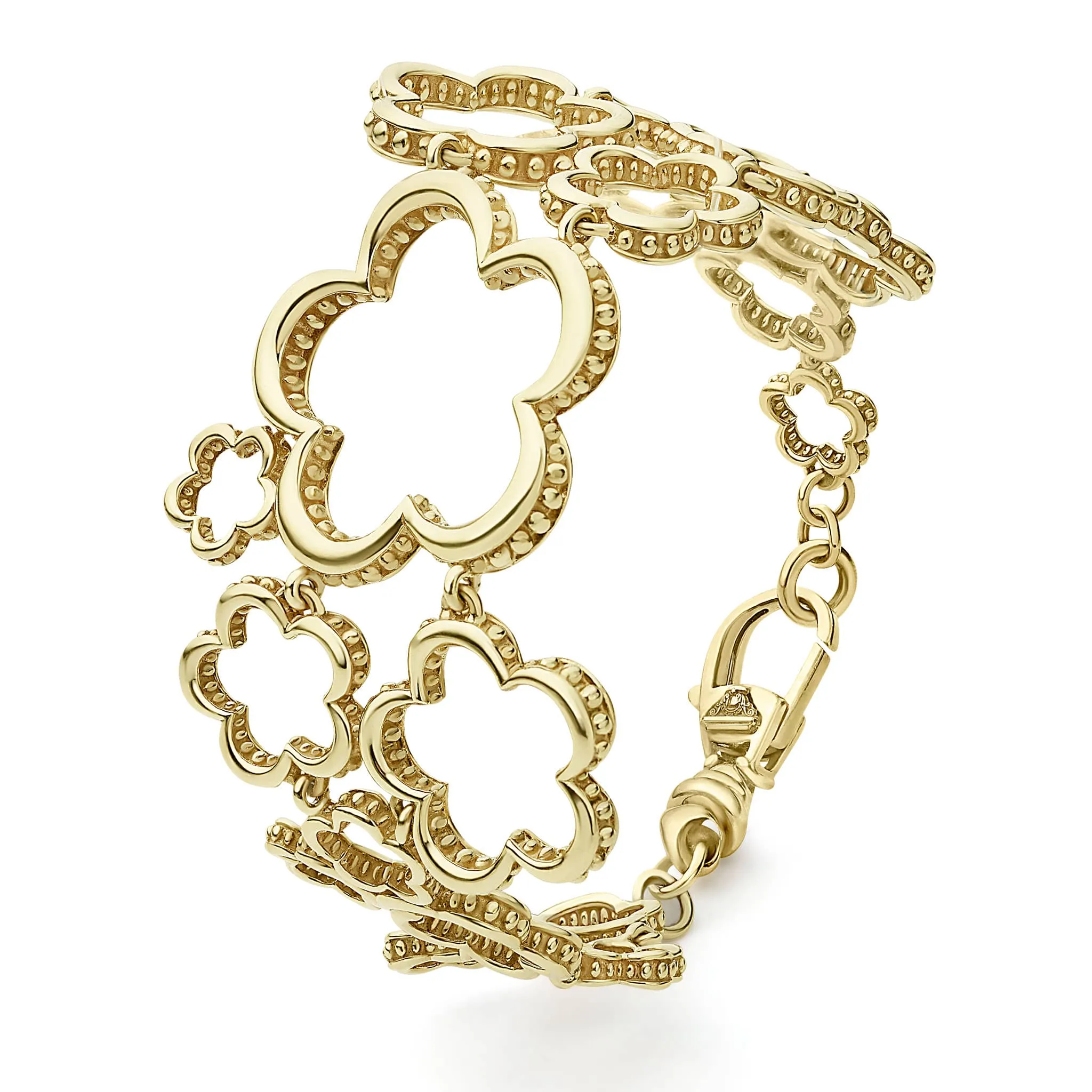 Caviar Gold 18K Gold Floral Link Bracelet