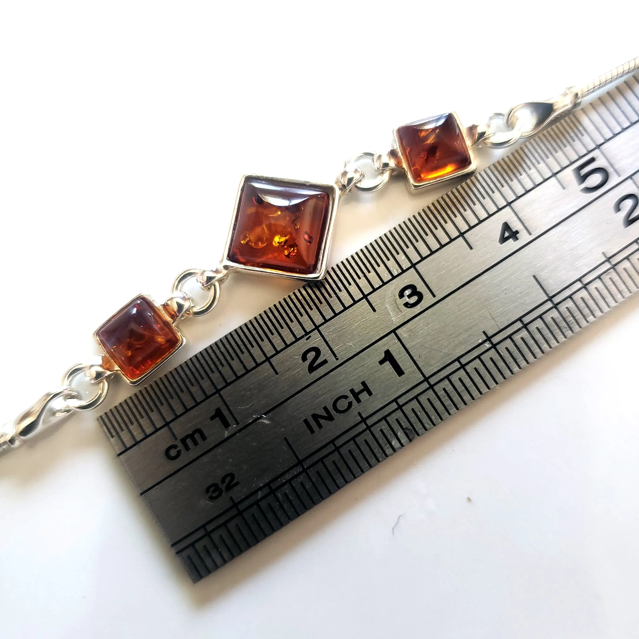Chain Adjustable Silver Bracelet with Natural Amber