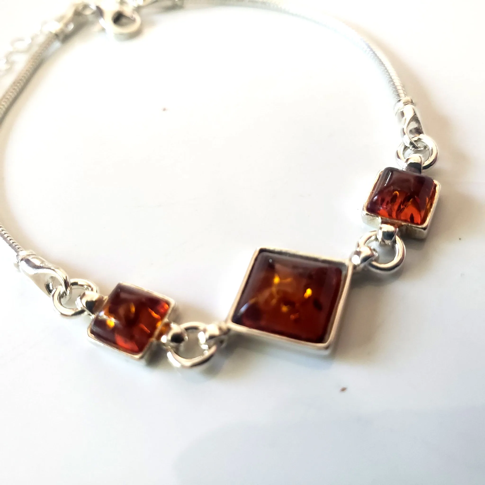 Chain Adjustable Silver Bracelet with Natural Amber