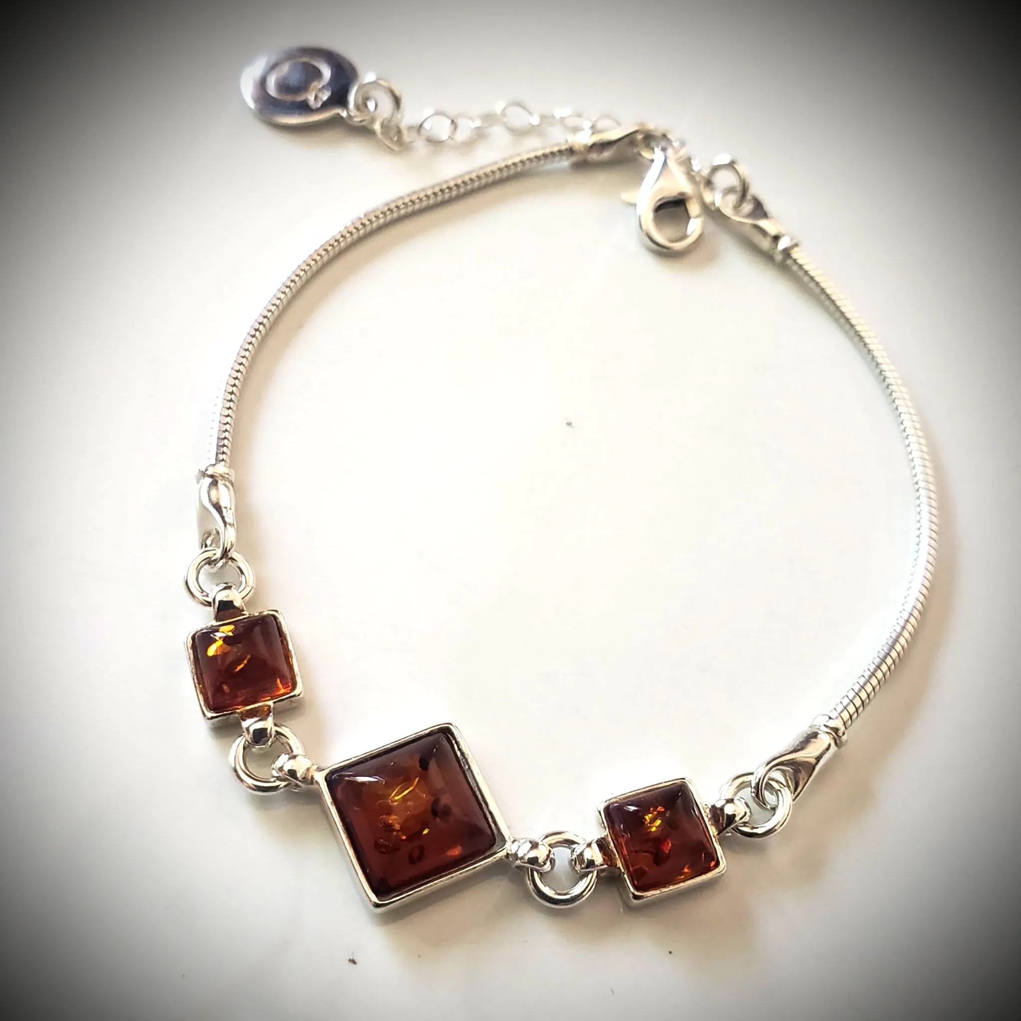 Chain Adjustable Silver Bracelet with Natural Amber