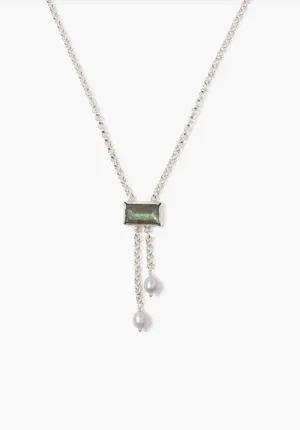 CHAN LUU TAB PEARL DROP NECKLACE LABRADORITE SILVER