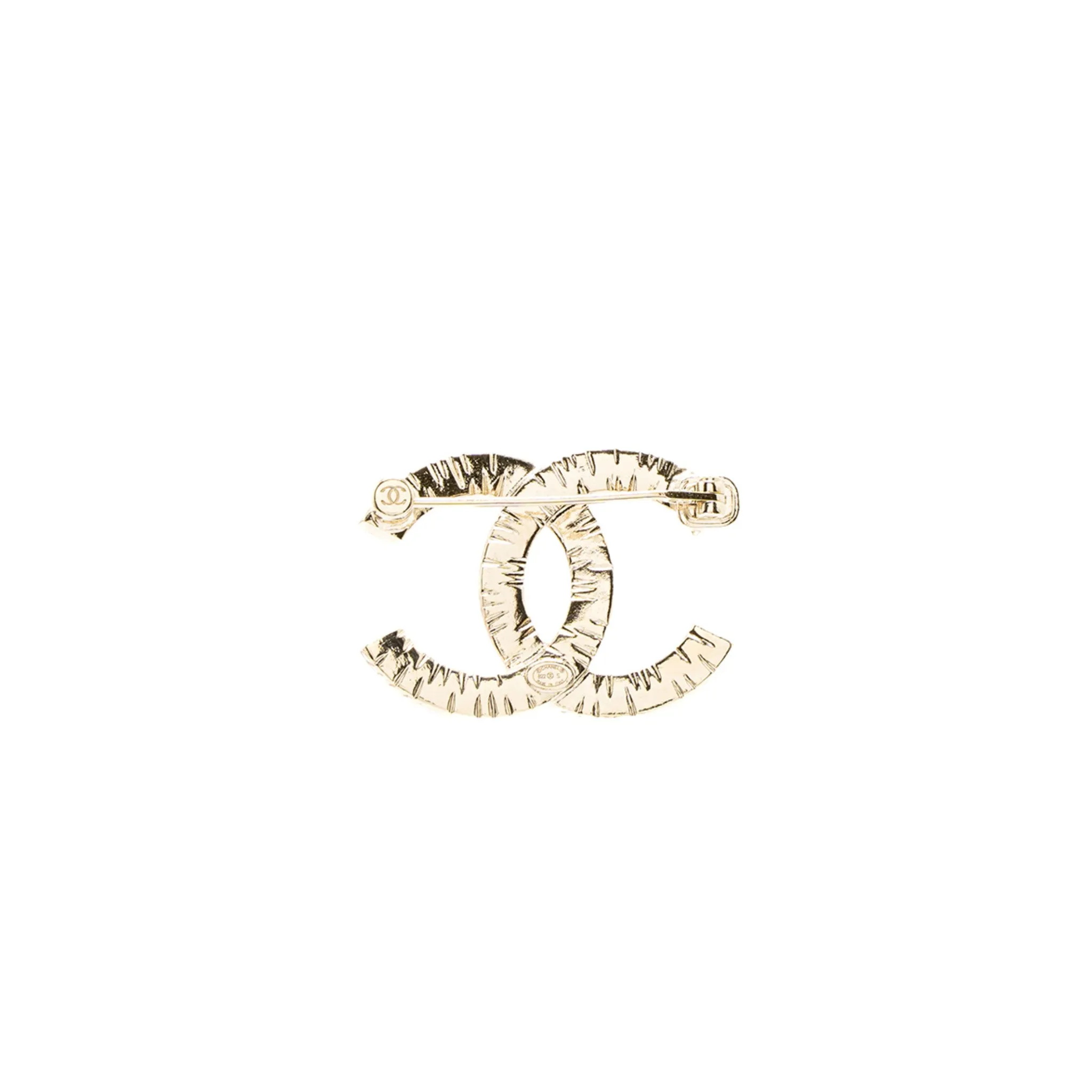 Chanel CC Logo Brooch Crystal Light Gold Tone