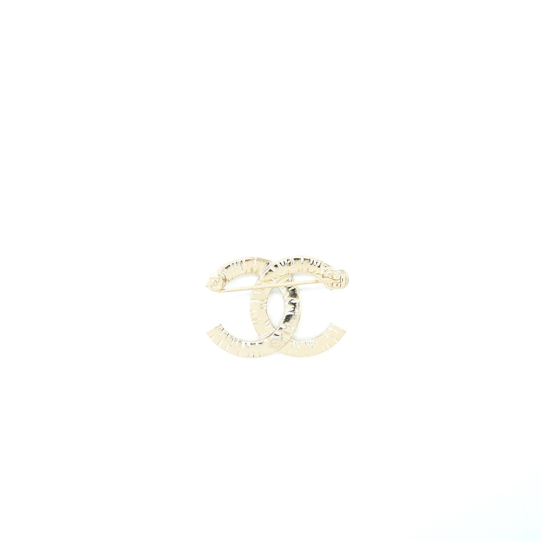 Chanel Detailed CC Logo Brooch with Crystal Light Gold Tone