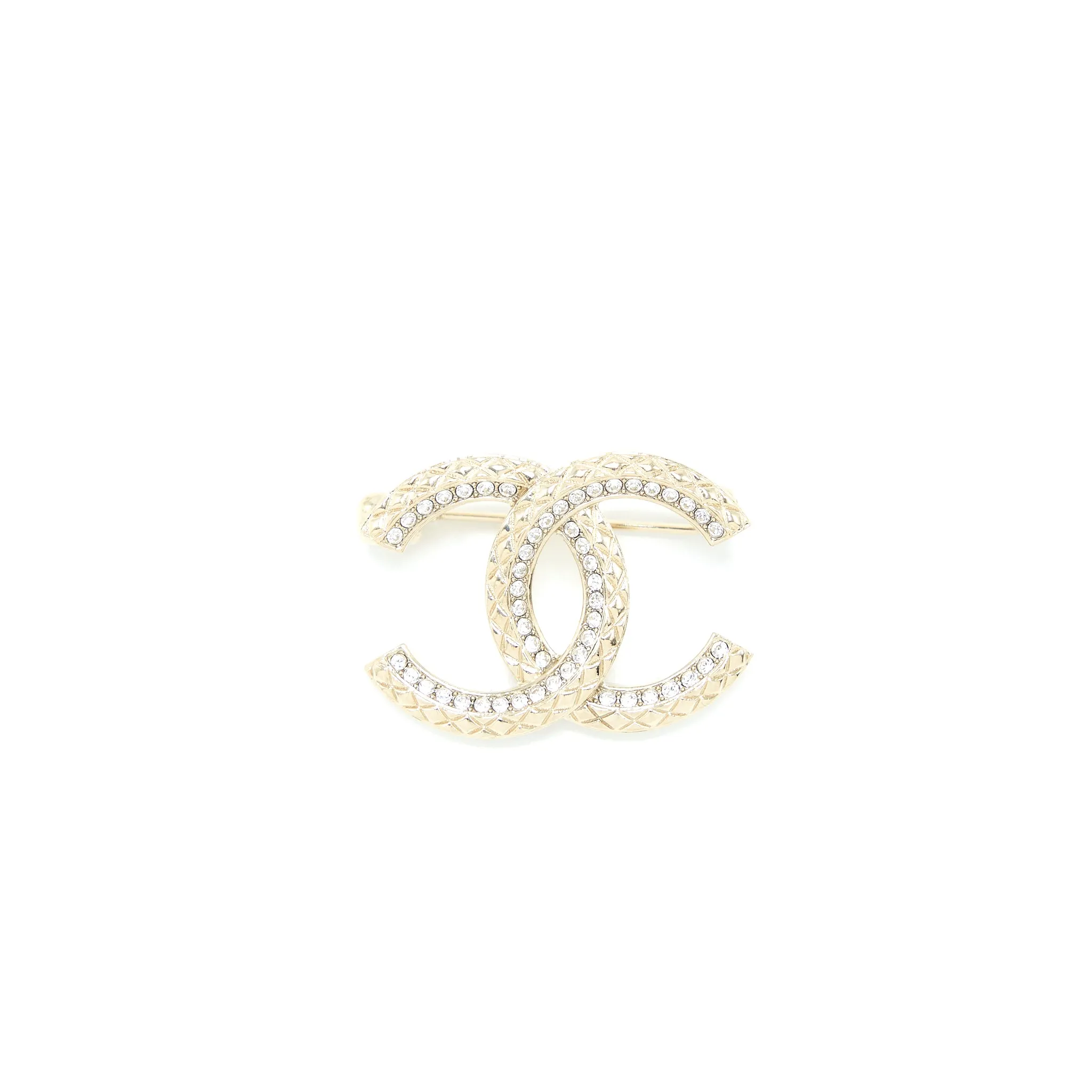 Chanel Detailed CC Logo Brooch with Crystal Light Gold Tone