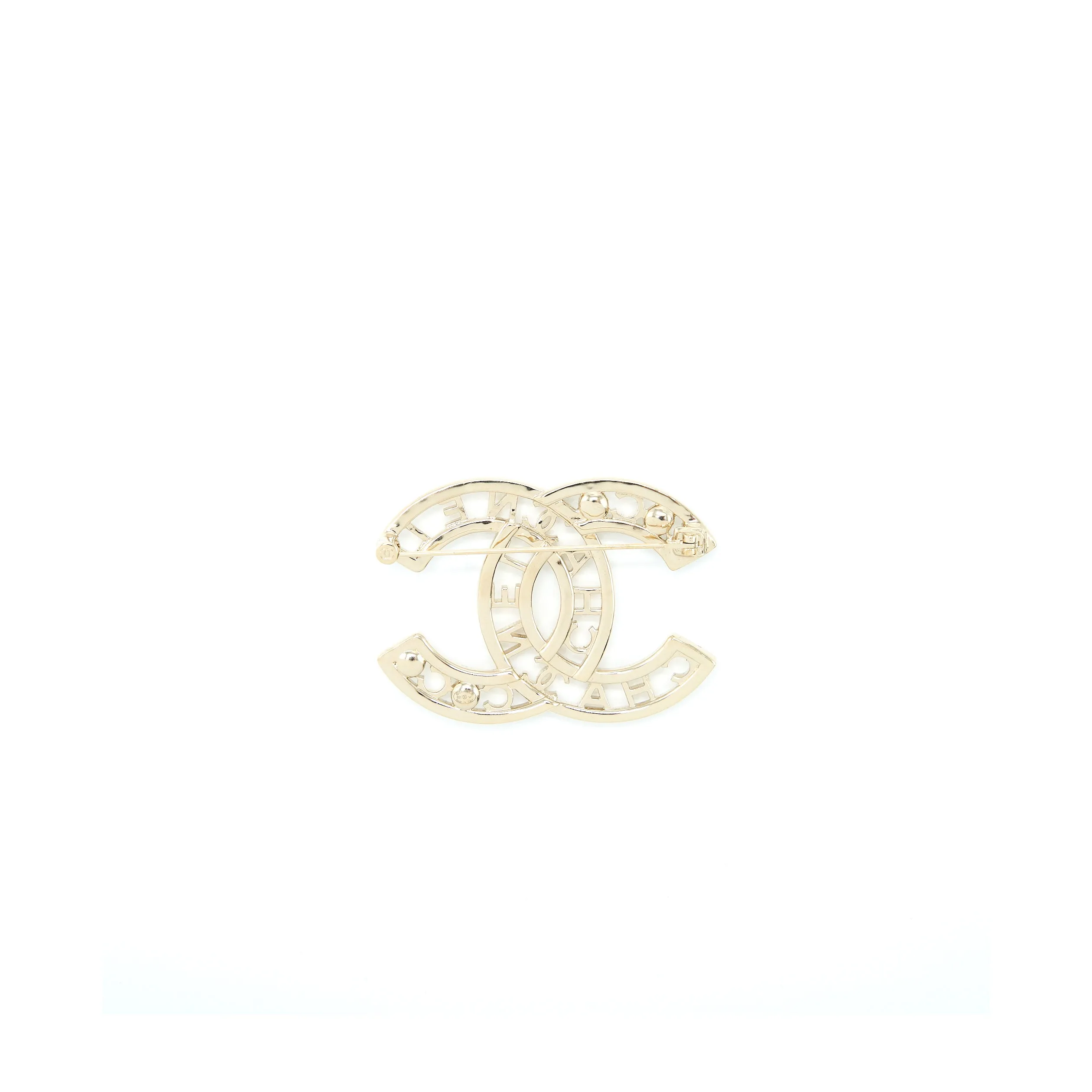 Chanel Large Model CC Logo with Crystal/Pearl Brooch Light Gold Tone