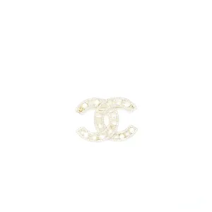 Chanel Large Model CC Logo with Crystal/Pearl Brooch Light Gold Tone