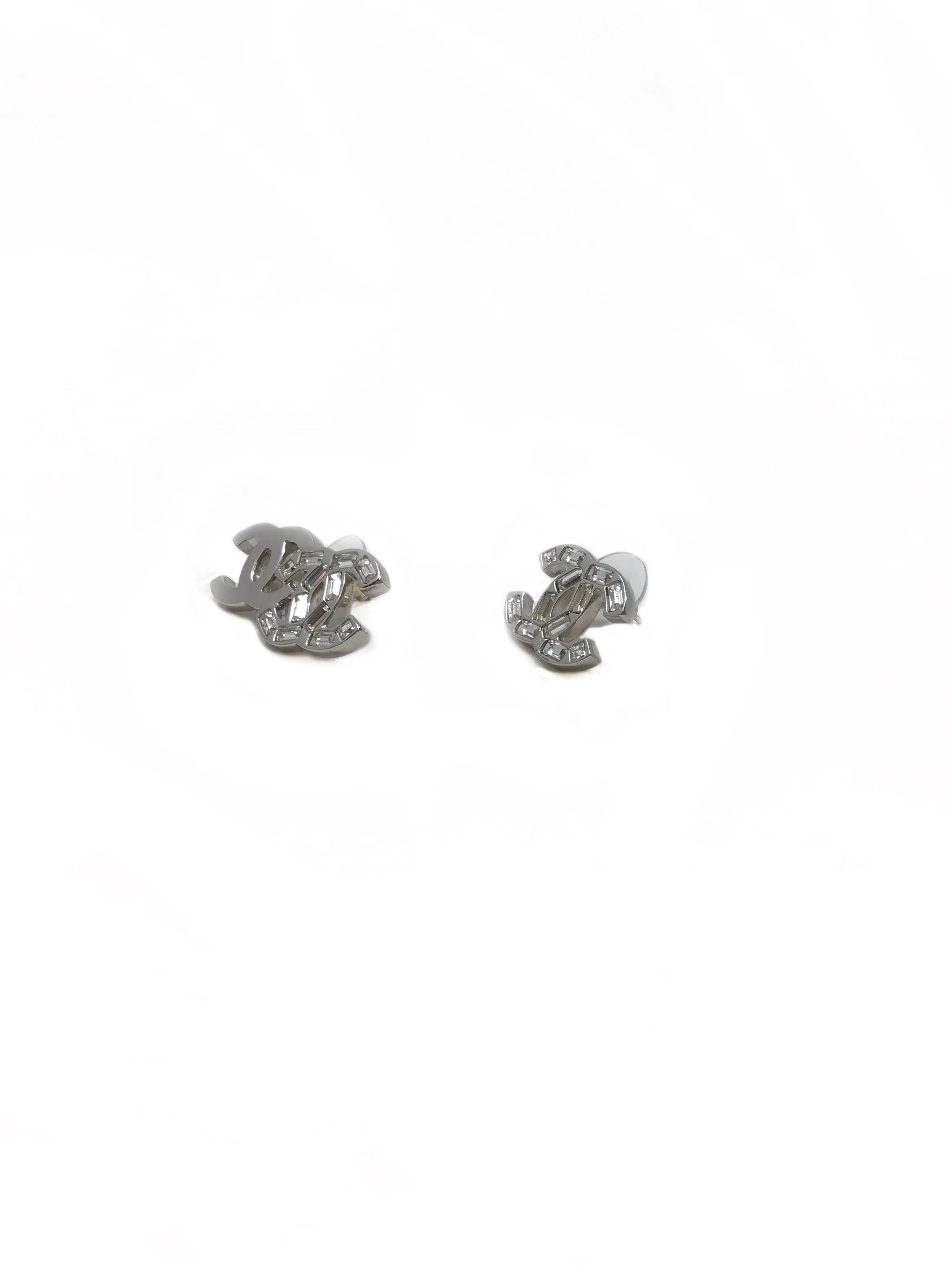 Chanel Silver WB! '22B CC Crystal Baguette Mix Match Studs