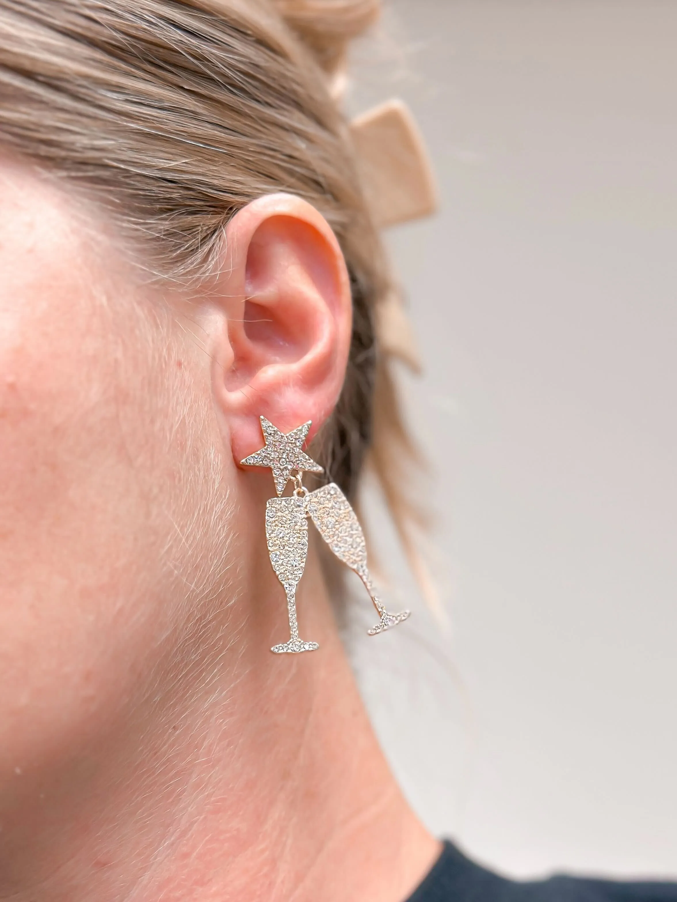 Cheers Rhinestone Dangle Earrings - Gold