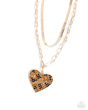 Cheetah Class - Brown - Rhinestone Heart Tiered Chain Paparazzi Short Necklace