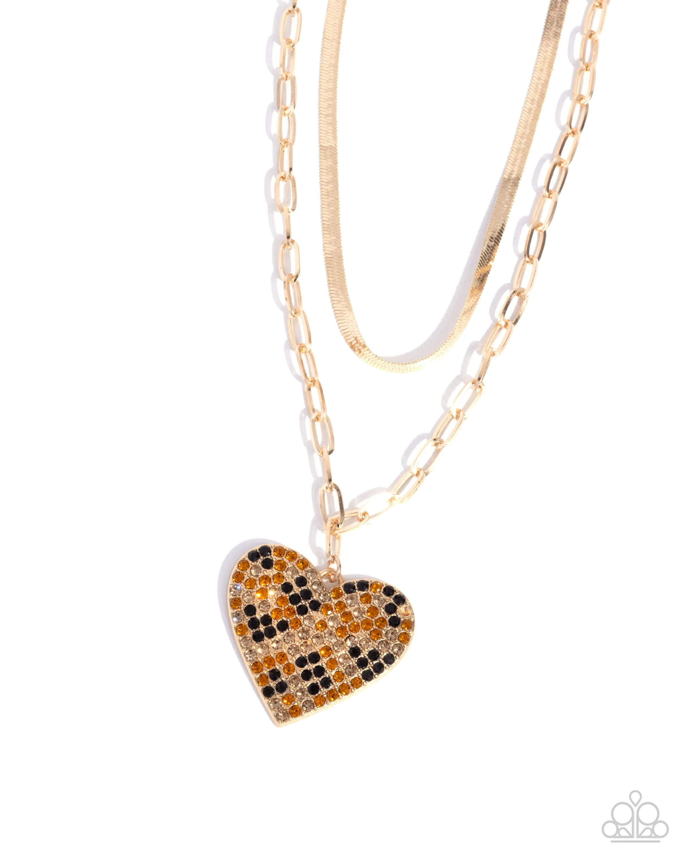 Cheetah Class - Brown - Rhinestone Heart Tiered Chain Paparazzi Short Necklace