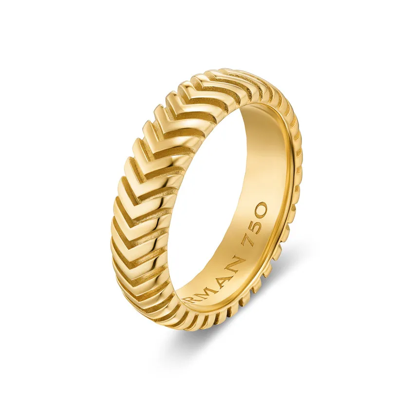 Chevron Band in 18K Yellow Gold, 6mm, Size 9