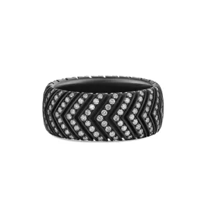 Chevron Band in Black Titanium with Diamonds, 10mm, Size 9