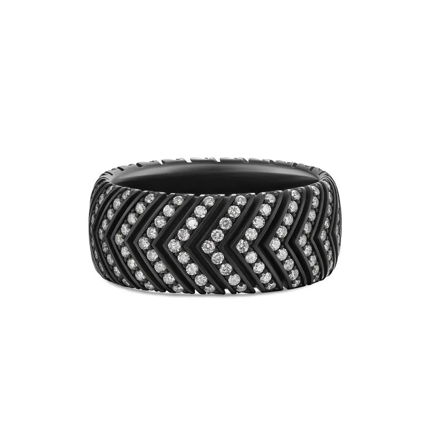 Chevron Band in Black Titanium with Diamonds, 10mm, Size 9