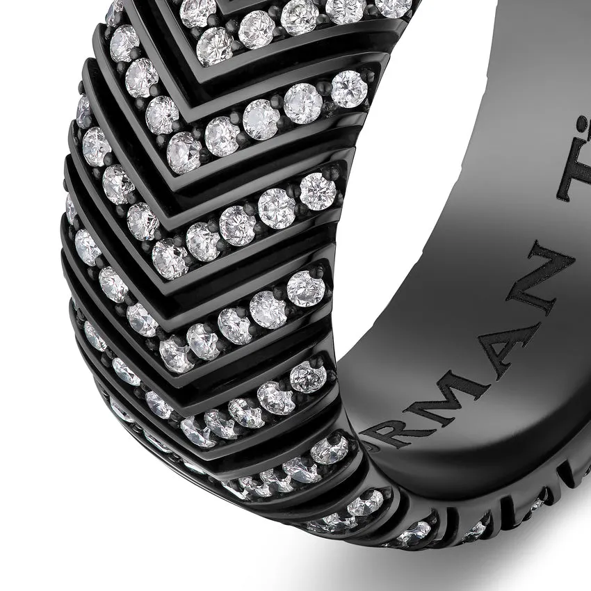 Chevron Band in Black Titanium with Diamonds, 10mm, Size 9