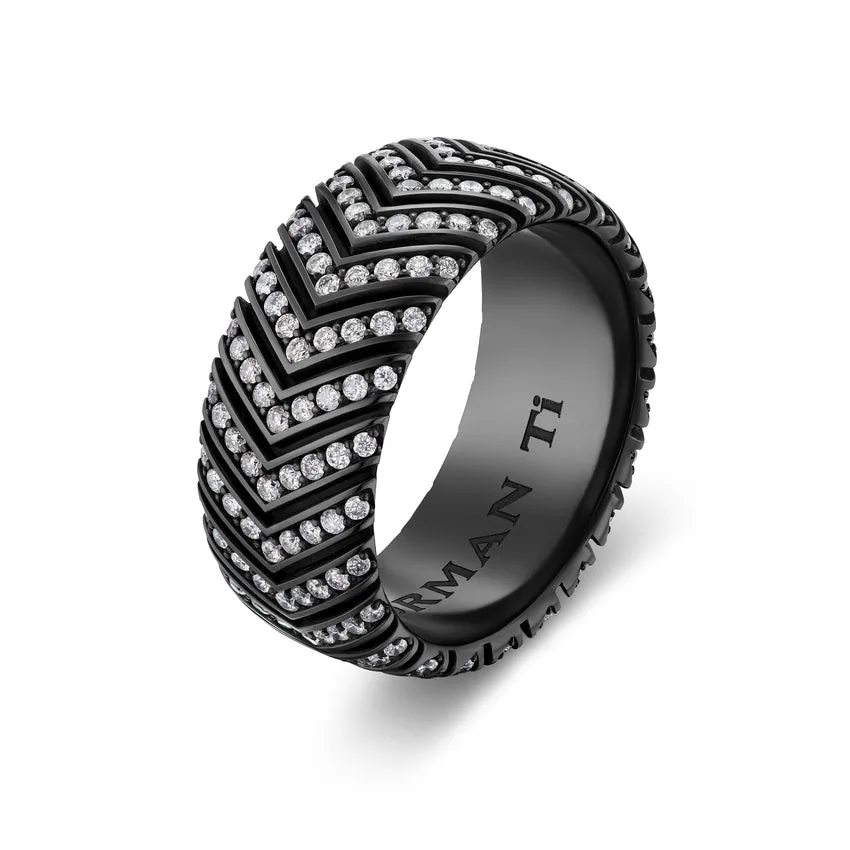 Chevron Band in Black Titanium with Diamonds, 10mm, Size 9