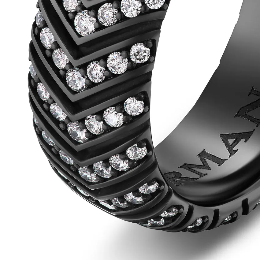 Chevron Band in Black Titanium with Diamonds, 8mm, Size 10