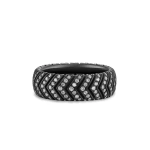 Chevron Band in Black Titanium with Diamonds, 8mm, Size 10