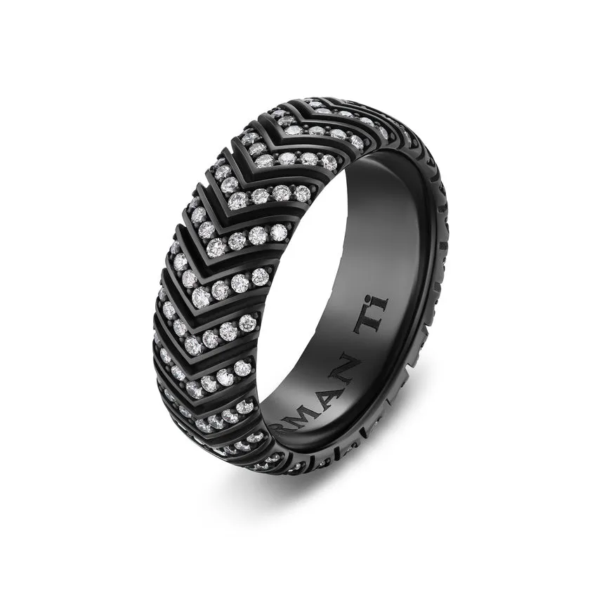 Chevron Band in Black Titanium with Diamonds, 8mm, Size 10