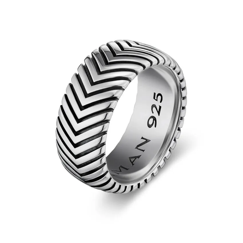 Chevron Band in Sterling Silver, 10mm, Size 10