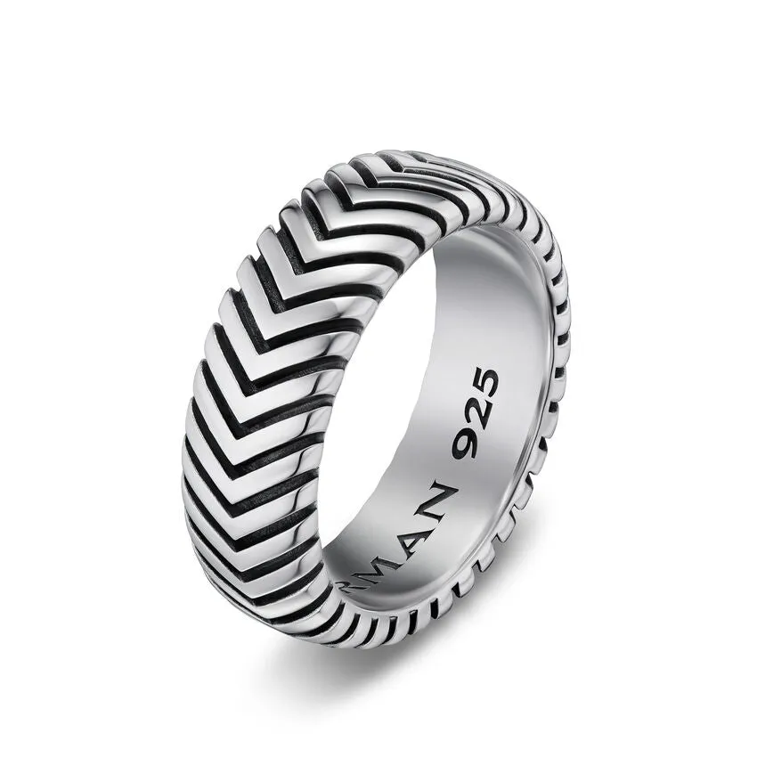 Chevron Band in Sterling Silver, 8mm, Size 9