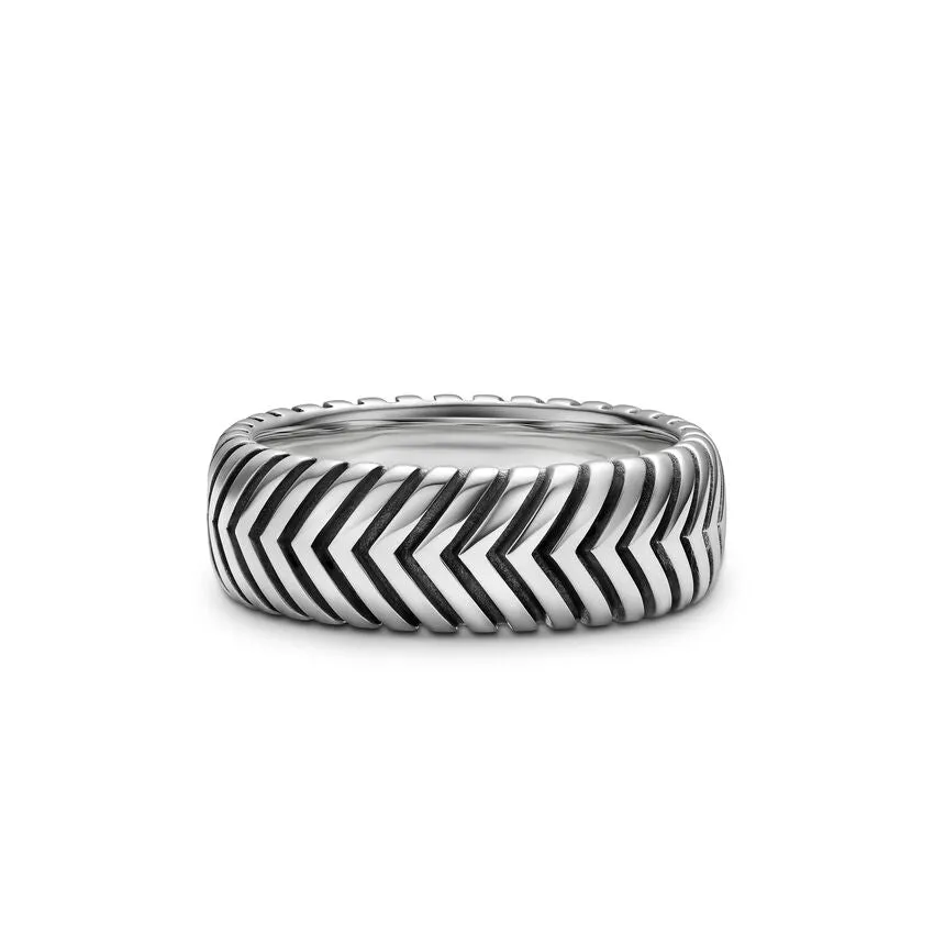 Chevron Band in Sterling Silver, 8mm, Size 9