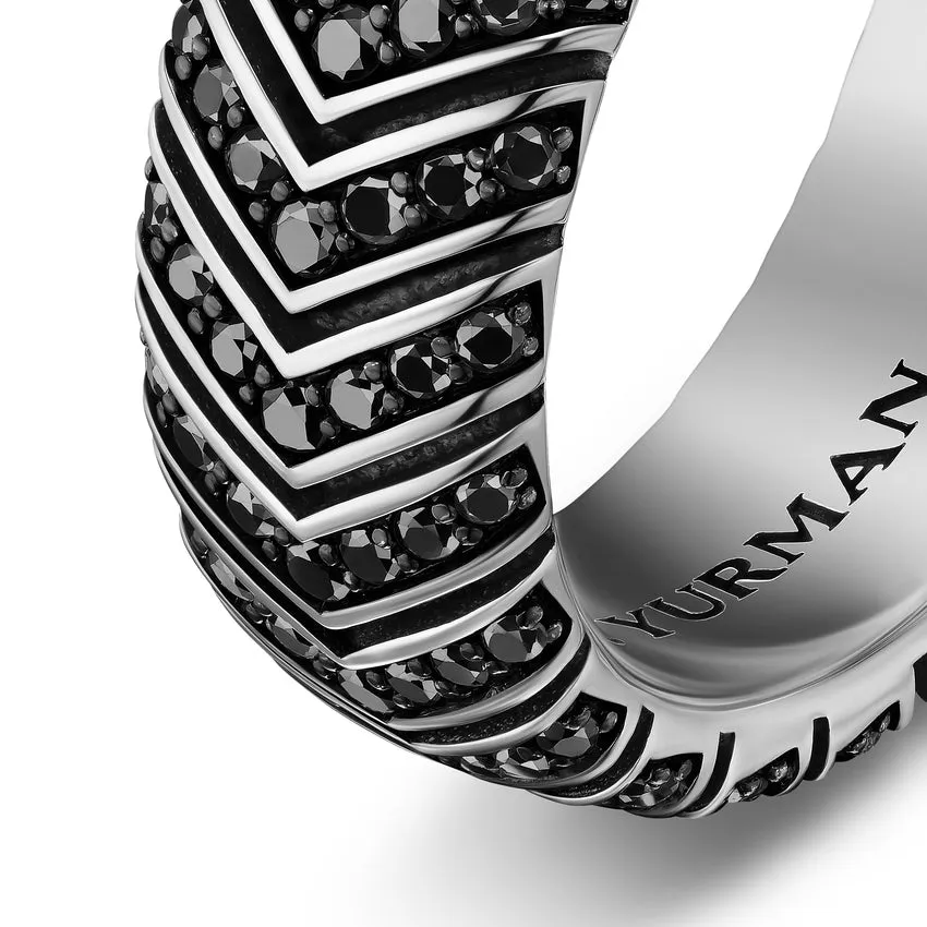 Chevron Band in Sterling Silver with Black Diamonds, 8mm, Size 9