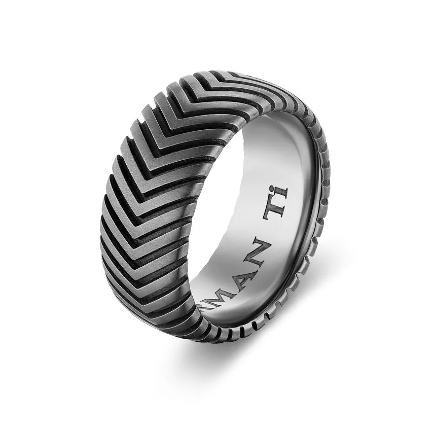 Chevron Band in Titanium, 10mm, Size 10