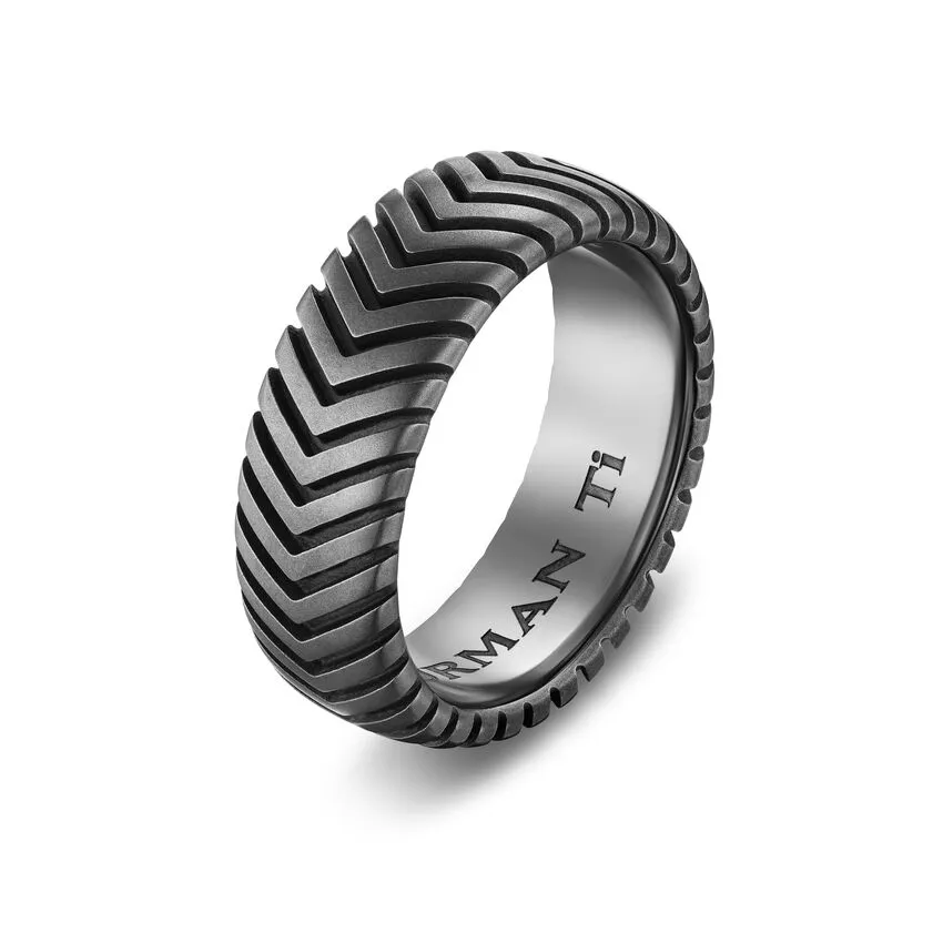 Chevron Band in Titanium, 8mm, Size 8