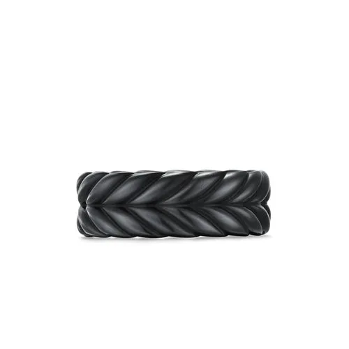 Chevron Band Ring in Black Titanium, 9mm, Size 9