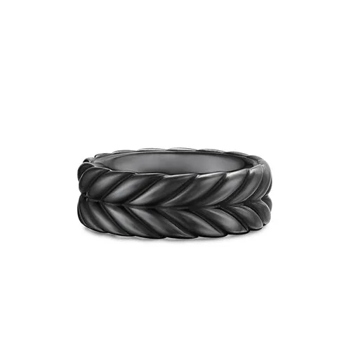 Chevron Band Ring in Black Titanium, 9mm, Size 9