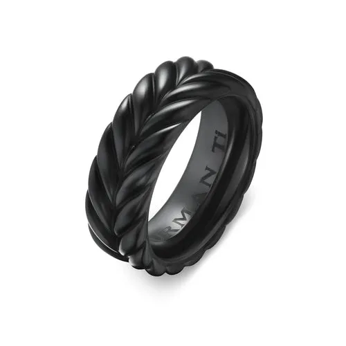 Chevron Band Ring in Black Titanium, 9mm, Size 9