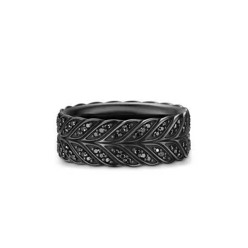 Chevron Pavé Band Ring in Black Titanium with Black Diamonds, 9mm, Size 10