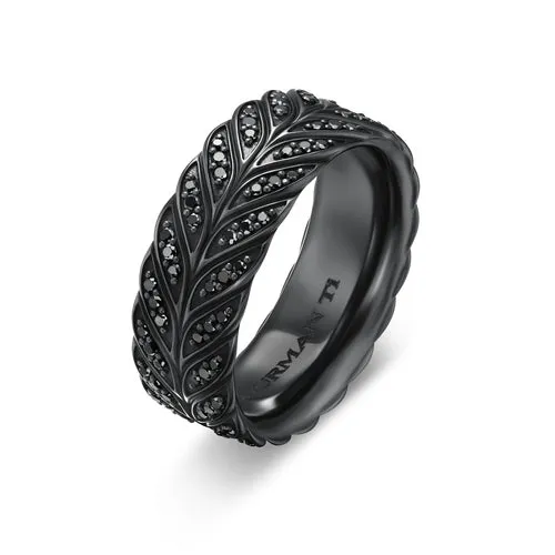 Chevron Pavé Band Ring in Black Titanium with Black Diamonds, 9mm, Size 10