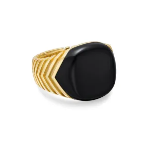 Chevron Signet Ring in 18K Yellow Gold with Black Onyx, 18mm, Size 9
