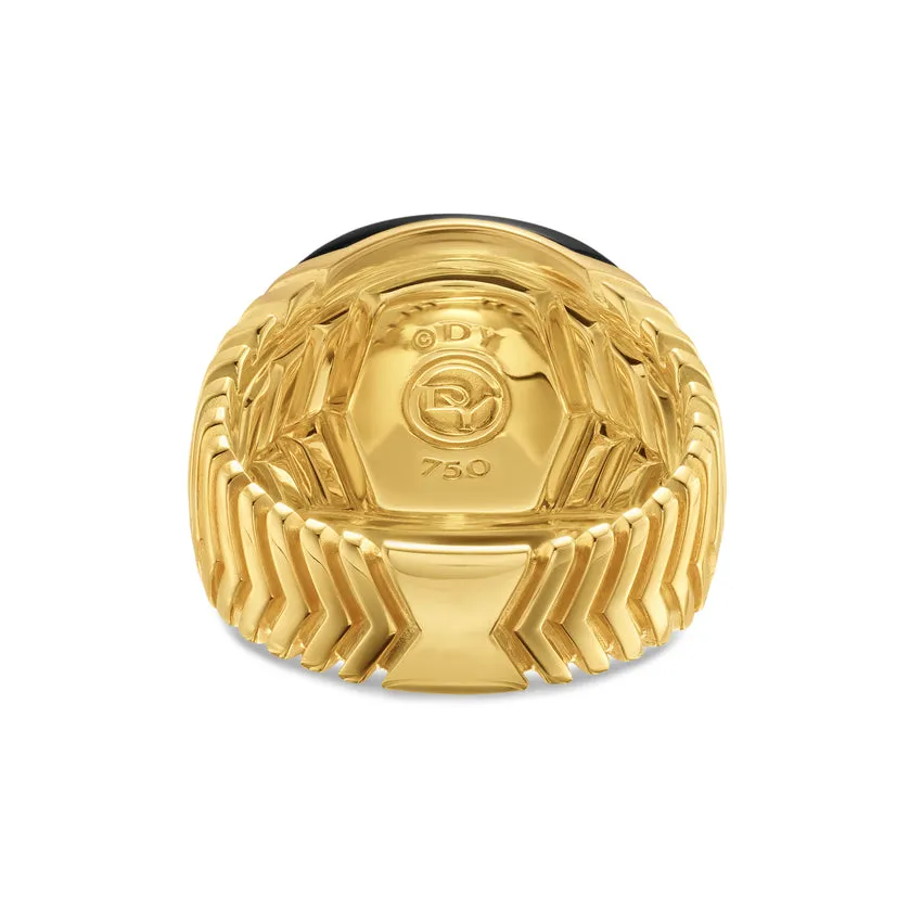 Chevron Signet Ring in 18K Yellow Gold with Black Onyx, 18mm, Size 9