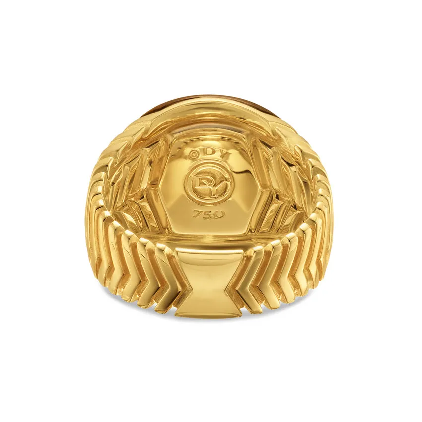 Chevron Signet Ring in 18K Yellow Gold with Tiger's Eye, 18mm, Size 9